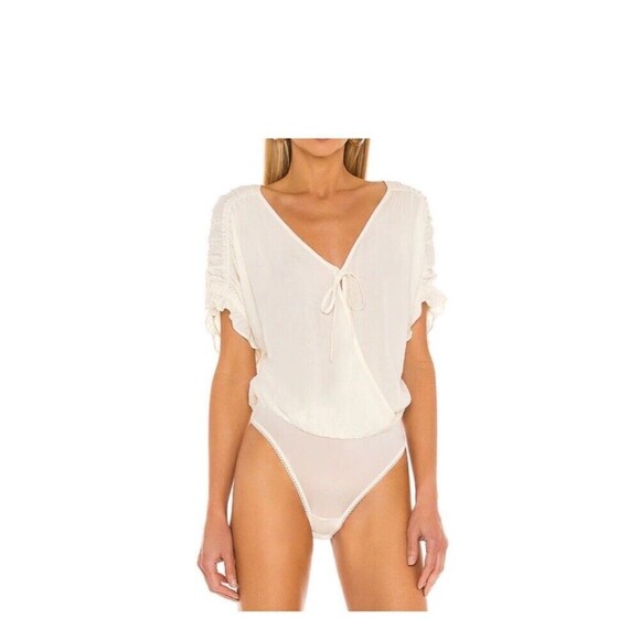Intimately Free People Cleo Bodysuit XS Ivory Front Oversized Ruched Chic - Picture 2 of 5